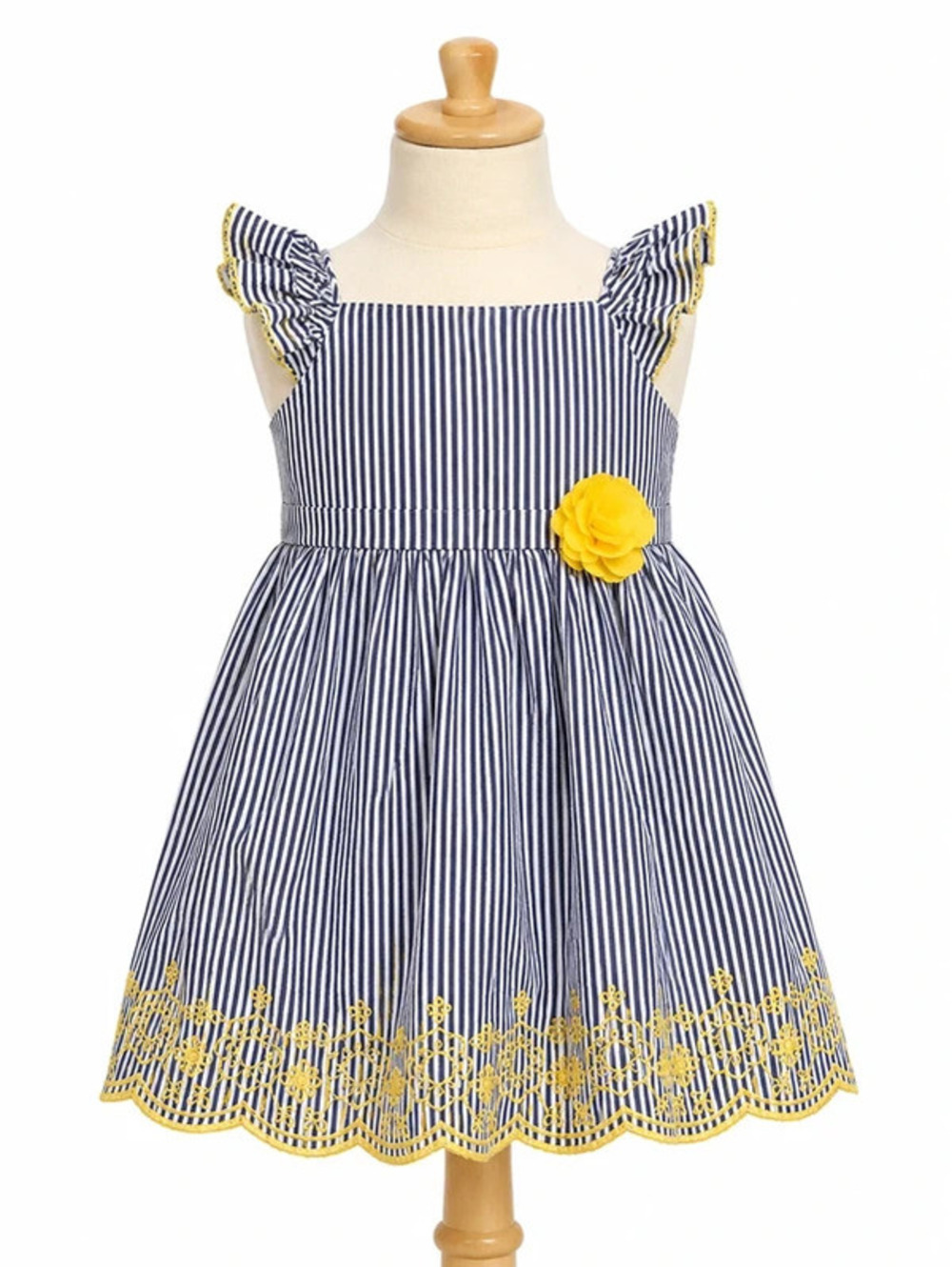Penelope Mack Navy and White Striped Dress Yellow Floral Accent 12-18 months